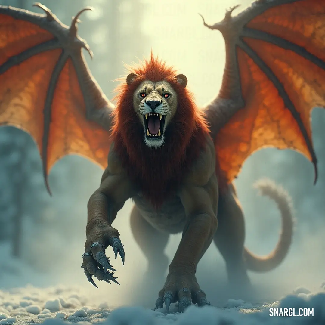 A powerful Boneclaw Manticore with a striking orange mane An imposing Boneclaw Manticore adorned with a magnificent orange mane stands vigilantly, exuding an aura of strength and mystery. Its large, sharp claws hint at danger lurking beneath its majestic exterior.
