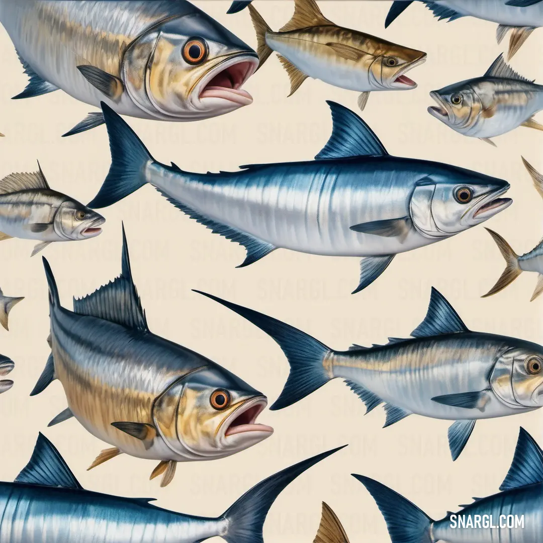 Group of fish with open mouths on a white background