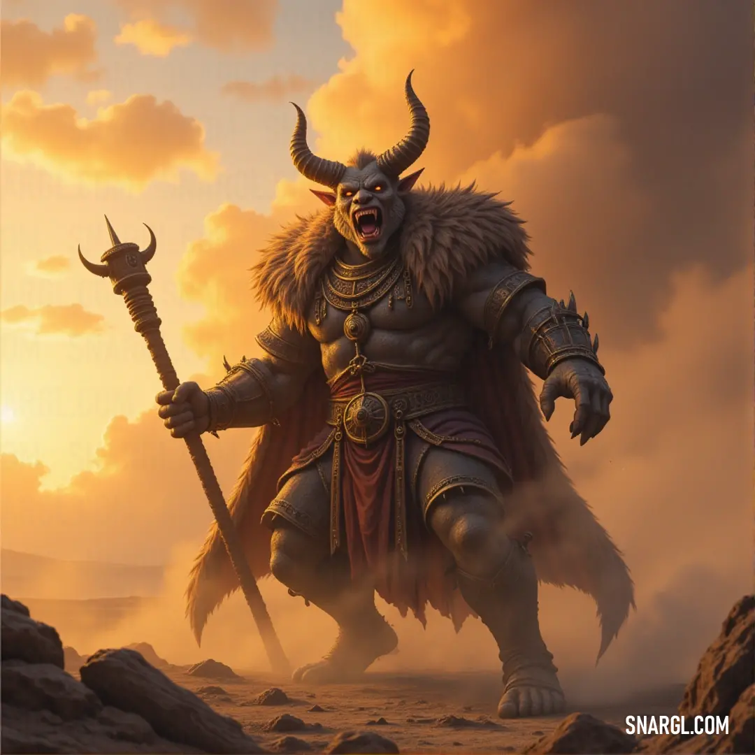 Botis in battle attire, with a sword in hand and a striking, creature-like appearance. A fierce warrior, Botis, clad in dark armor and gripping a gleaming sword. His body and head resemble those of a mythical creature, with piercing eyes and horns. The intense aura around him suggests power and danger.