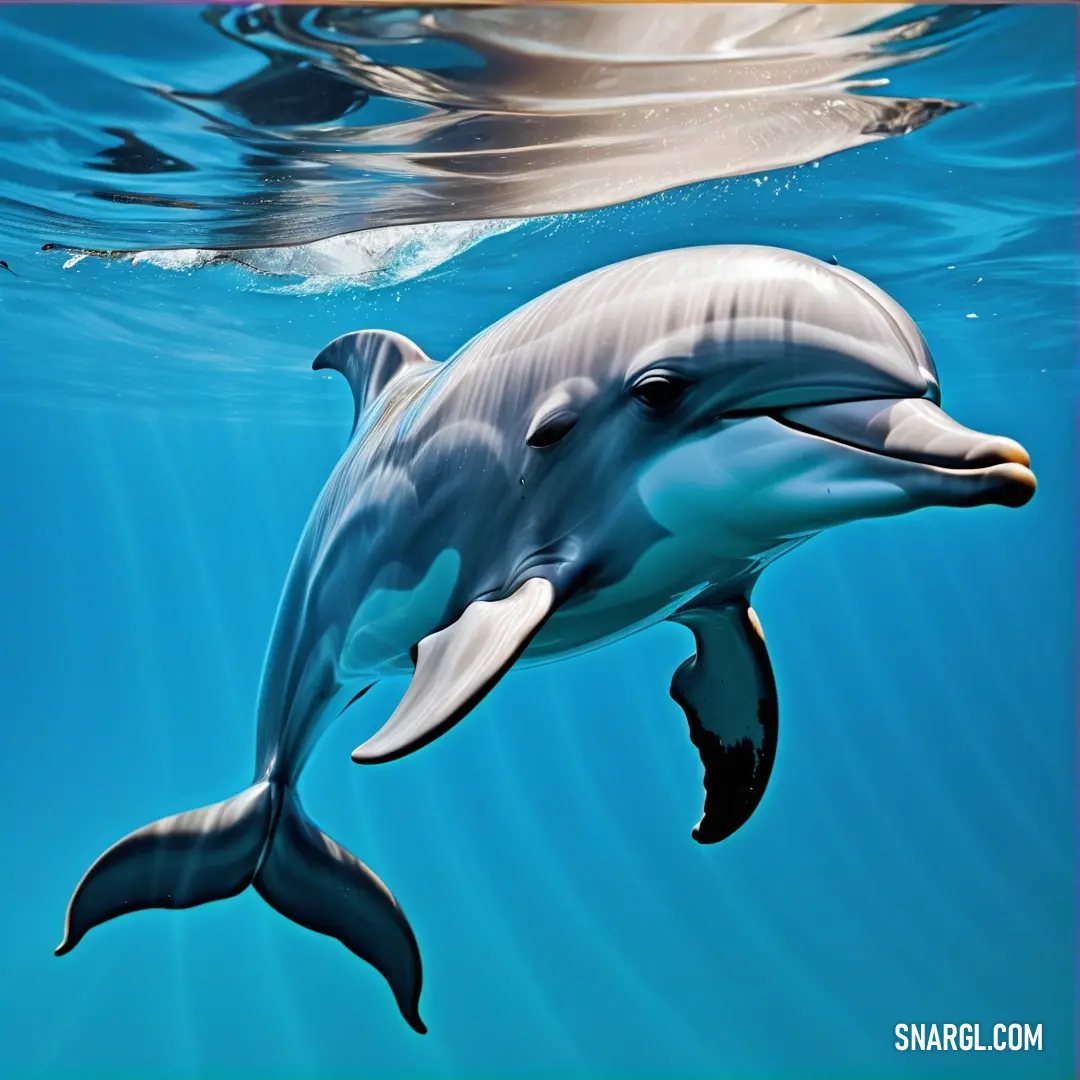 Dolphin swimming under water with a blue background