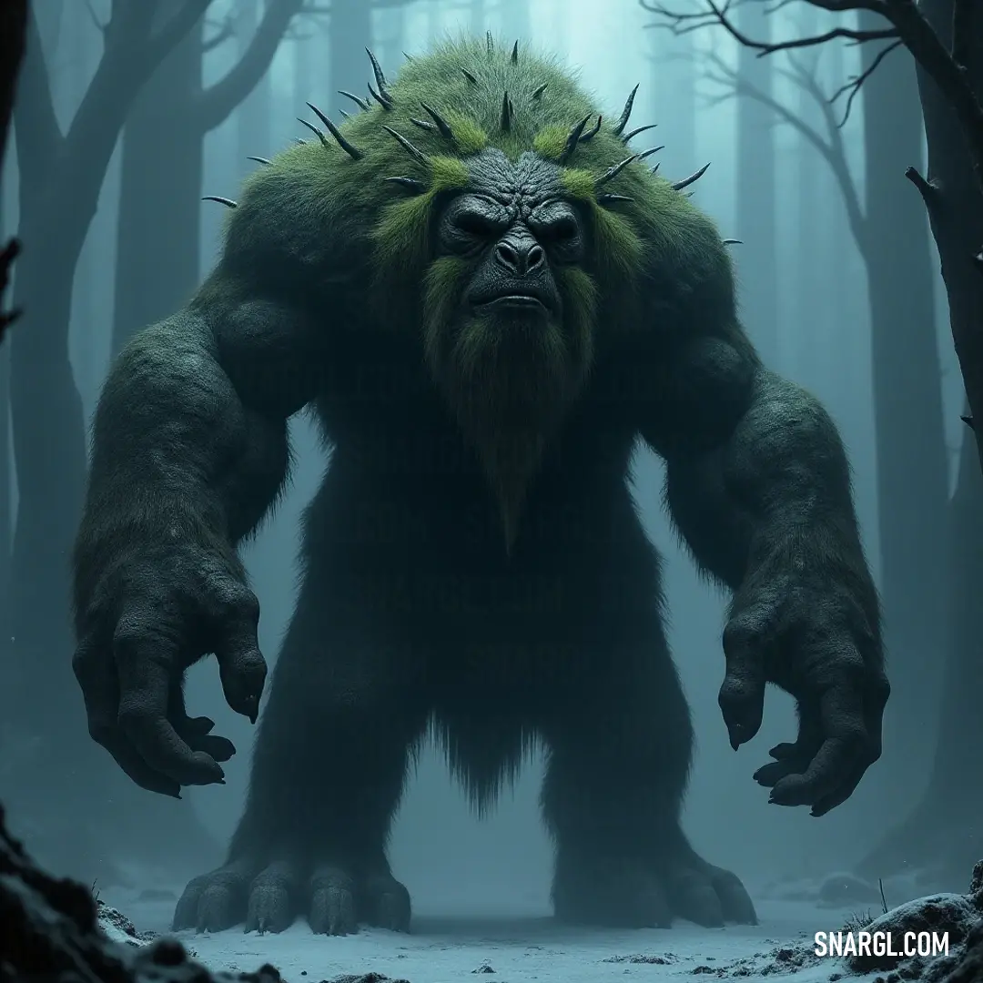 A majestic Boughkeeper stands proudly in a serene forest, surrounded by towering trees and soft, filtered sunlight. Majestic, furry Boughkeeper emerging from a lush forest, framed by tall, ancient trees and dappled sunlight filtering through the foliage, evoking a sense of tranquility and mystery.