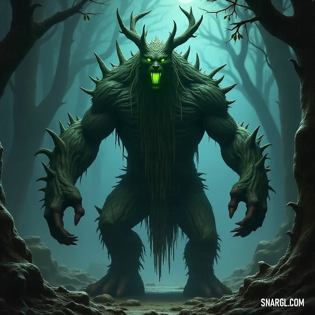 A stunning Giant Branchsnap with impressive horns radiates an enchanting green light in the heart of the forest. Amongst towering trees and rugged rocks, a striking Giant Branchsnap adorned with majestic horns reveals a captivating green glow, forming a mystical presence that harmonizes with the essence of the forest.