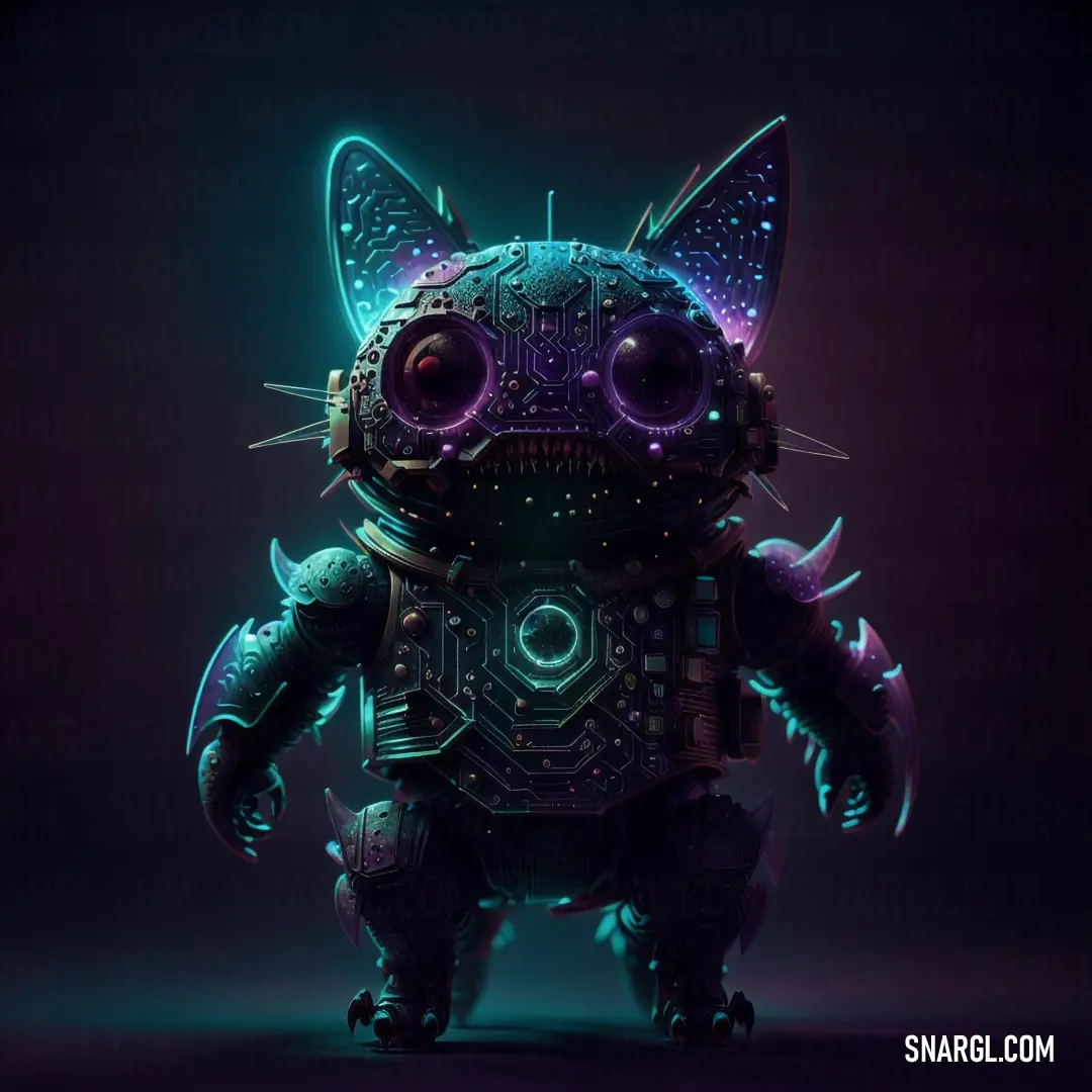 Cat with big eyes and a futuristic suit on it's body