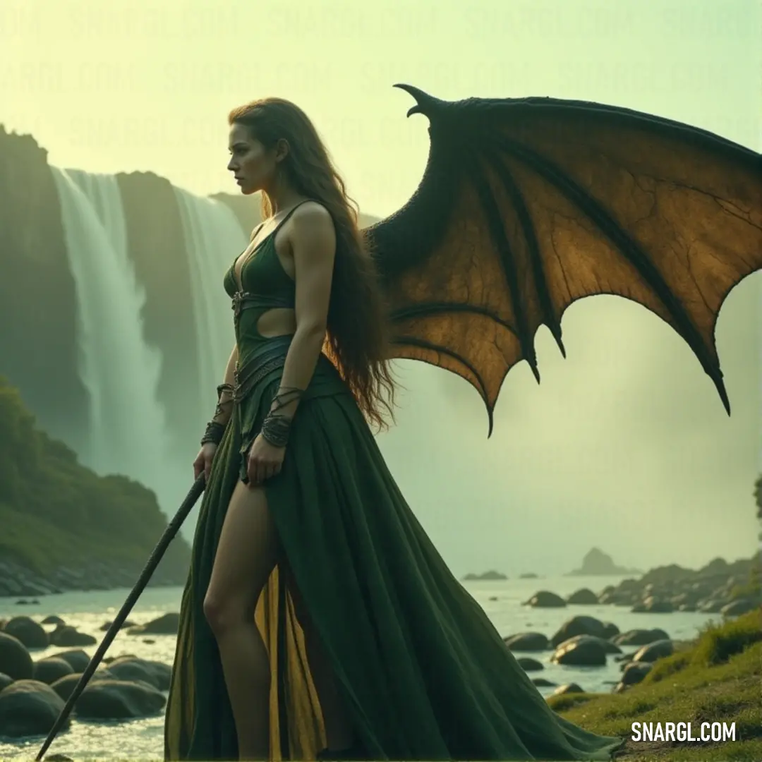 Brigitte, in a beautiful green dress and dragon wings, stands ready for the adventure that lies ahead, a figure of elegance and strength in a world full of wonder. Brigitte, dressed in a striking green dress with dragon wings atop her head, stands in an otherworldly scene that merges elegance and fantasy. Her presence exudes power and grace as she prepares for a journey into a world of magic and adventure.