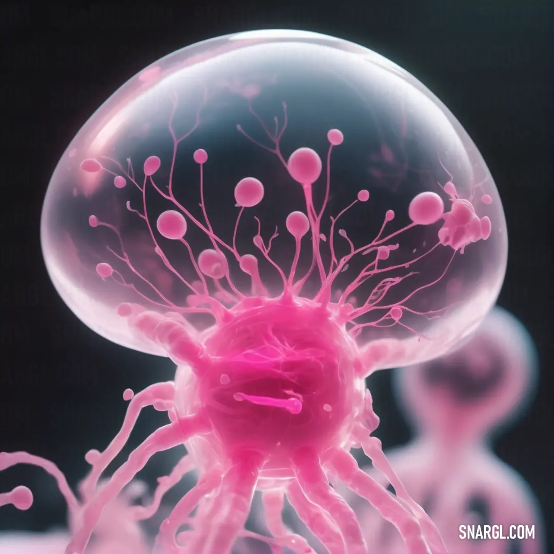 Pink jellyfish with a black background. Color Brilliant rose.