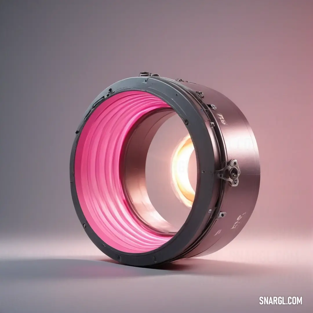 Pink light inside of a metal object on a pink background. Color CMYK 0,67,36,0.