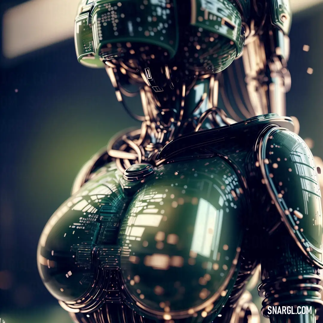 Green robot with a lot of dots on it's body and arms and legs