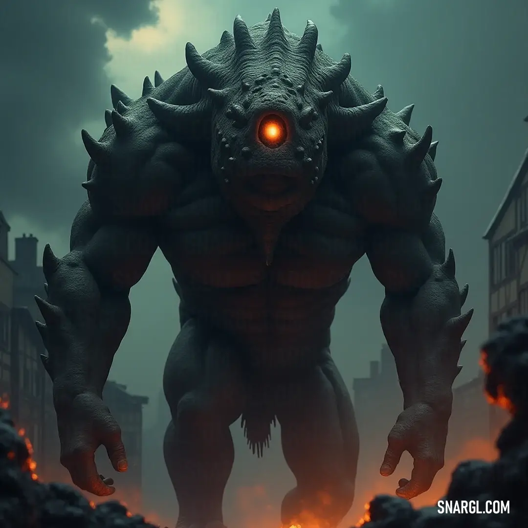 The fearsome presence of a demonic Bront captivates with its glimmering eyes and unsettling flesh adorned face, weaving a narrative of intrigue and terror. With an intimidating glare from its glowing eyes, a demonic Bront reveals a grotesque body, framing its menacing visage with a strange allure and a sense of lurking danger.