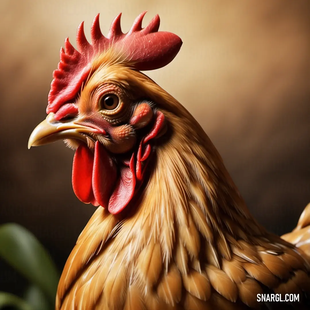Bronze color. Close up of a rooster with a brown background