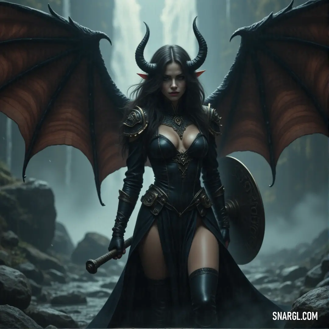 Bruna, transformed into a majestic creature with a dragon-like body and horns, exudes power and mystery, standing as a commanding presence of the wild and untamed forces of nature. Bruna stands tall with a fierce, dragon-like body, her scales shimmering as large, powerful horns curve from her head, embodying the strength and mystery of ancient beasts. Her gaze is intense, ready to command the forces of nature.