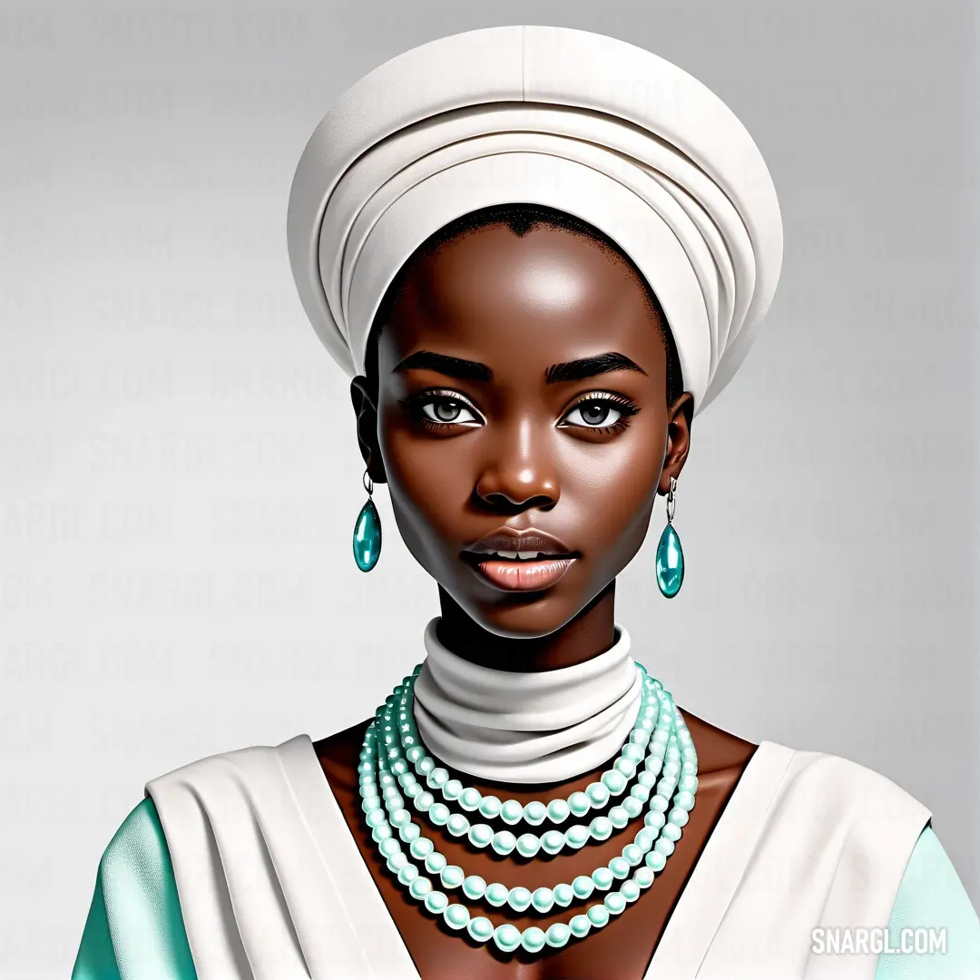 Woman with a white turban and a necklace on her neck. Example of #E7FEFF color.