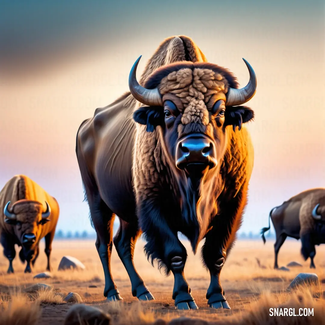 Painting of a Buffalo standing in a field