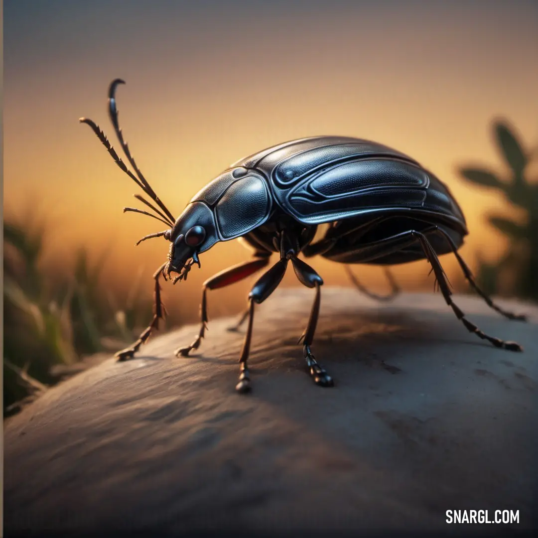 Bug with long legs standing on a rock at sunset or dawn with its eyes closed