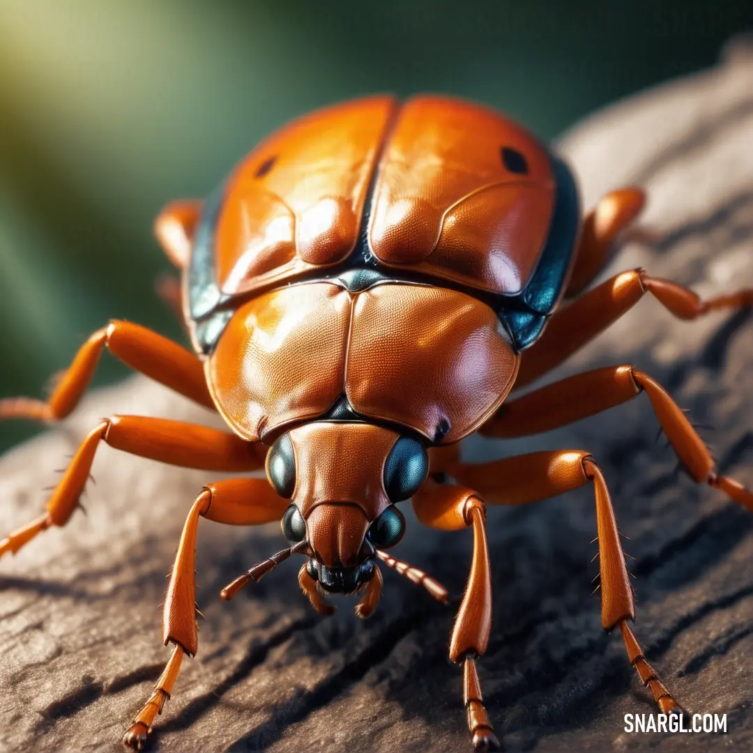 Close up of a bug on a rock with a light shining on it's back end and a blurry background