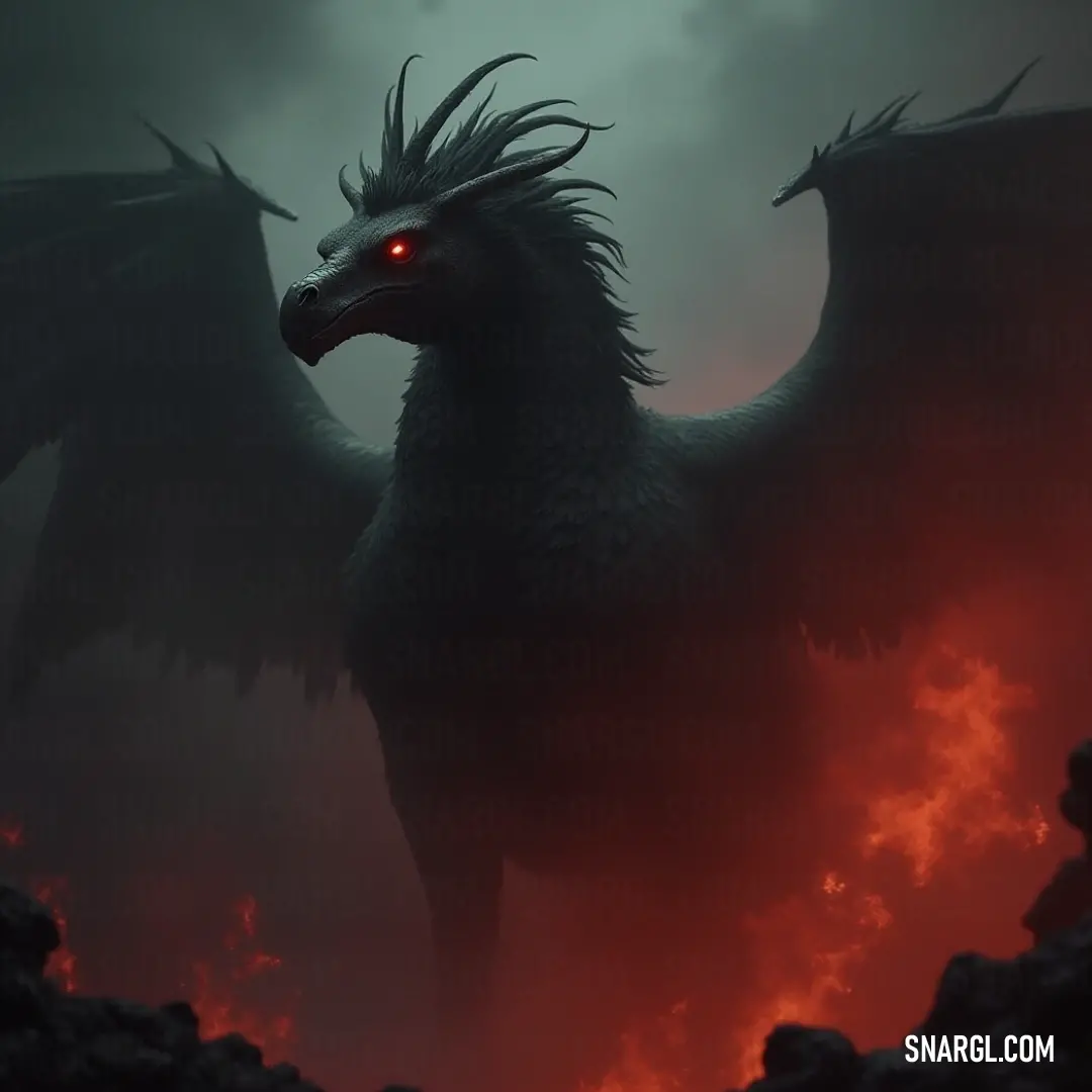 A fierce dragon, its red eyes shimmering with intensity, stands proud amidst towering rocks in a shadowy environment, poised as if waiting for the right moment to spread its wings and soar.