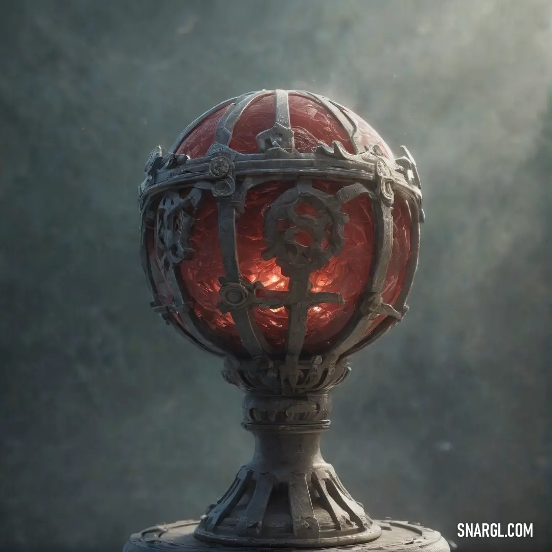 A vibrant red ball sits on a stand, its shape casting an intriguing shadow as light filters through it. The cross design on the ball adds an element of contrast to the rich red color, creating a visually captivating effect.