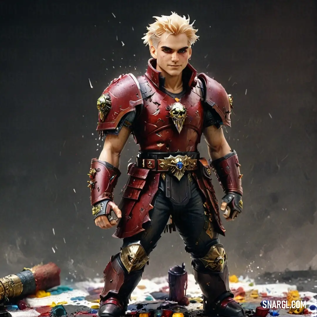 A toy figure depicting a knight in full armor stands proudly atop a chaotic pile of discarded plastic bottles and trash, dramatic lighting illuminating the poignant contrast between valor and waste in modern society.