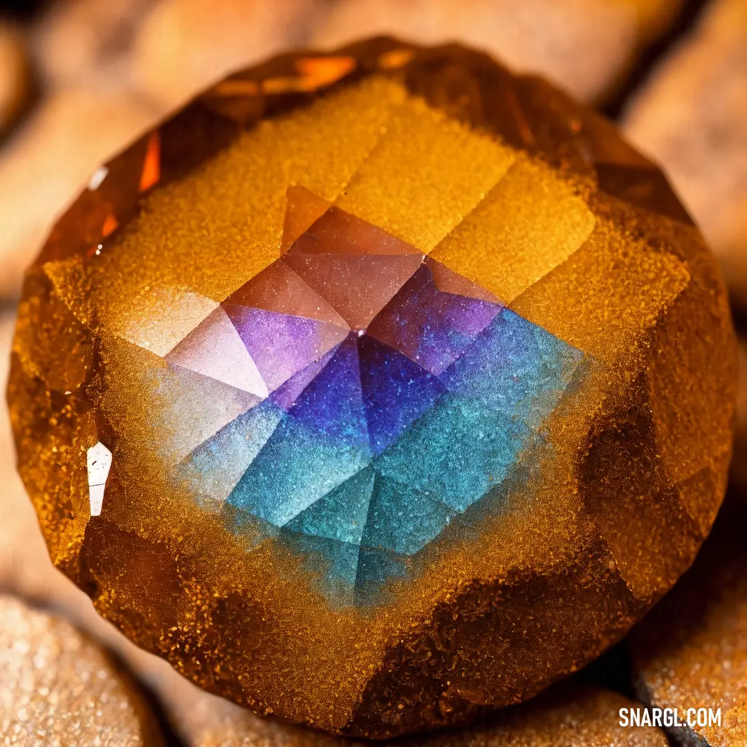 Close up of a rock with a colorful diamond on it's surface, with a background. Example of #CC5500 color.