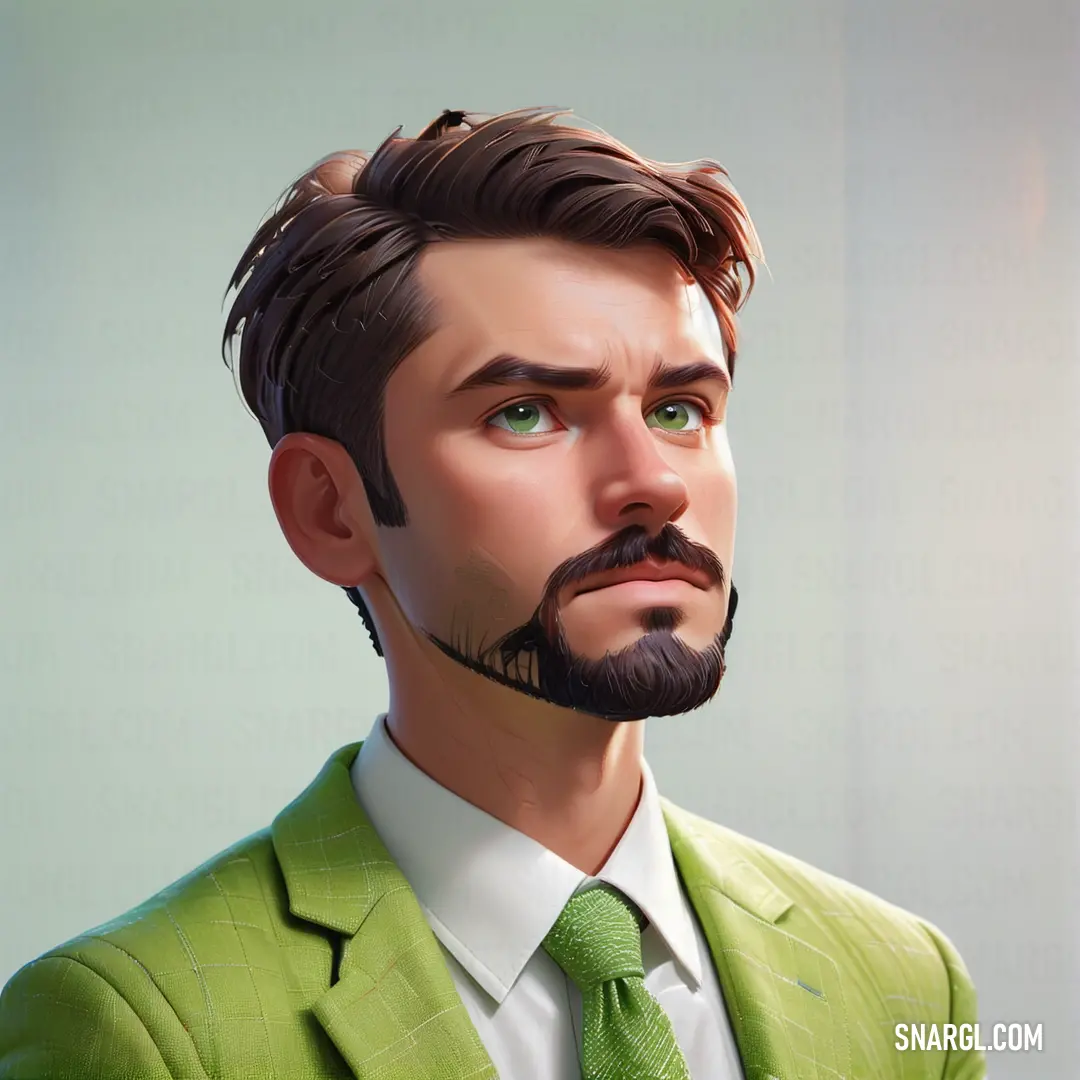 Man with a beard and a green suit and tie with a green tie