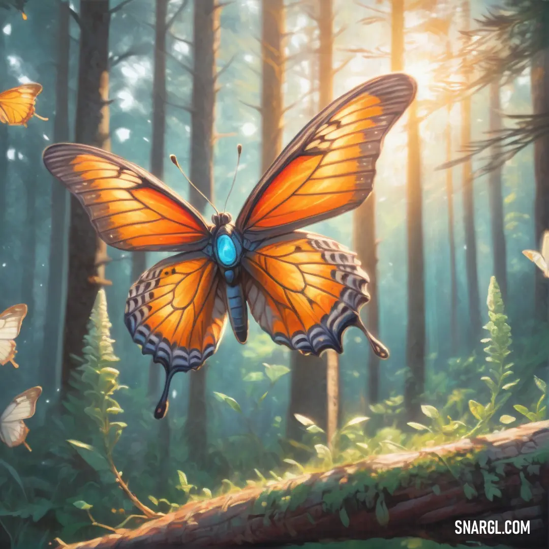 Butterfly flying over a forest filled with lots of butterflies flying over a forest filled