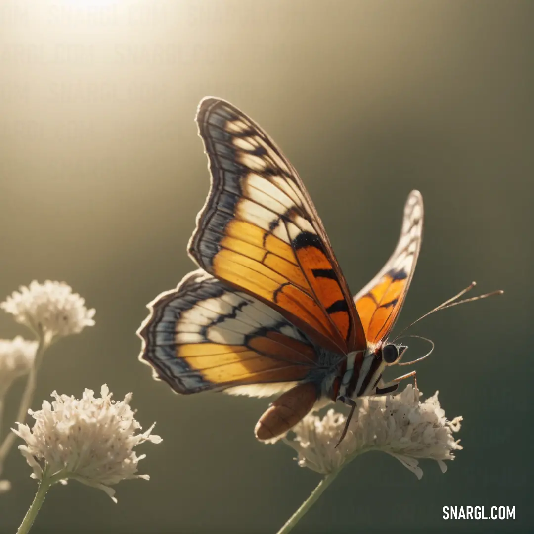 Butterfly is on a flower in the sun light, with a blurry background