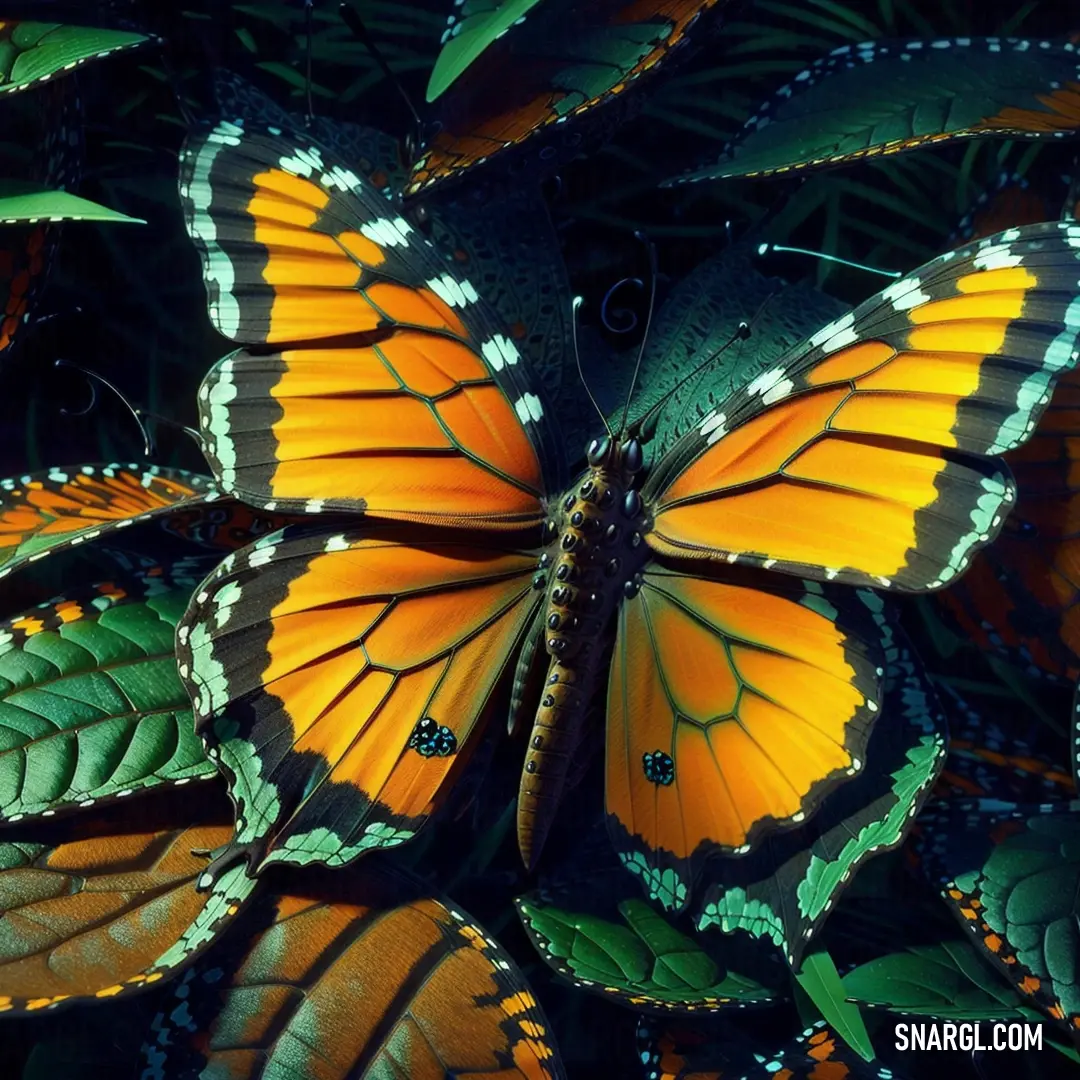 Group of butterflies on a plant together