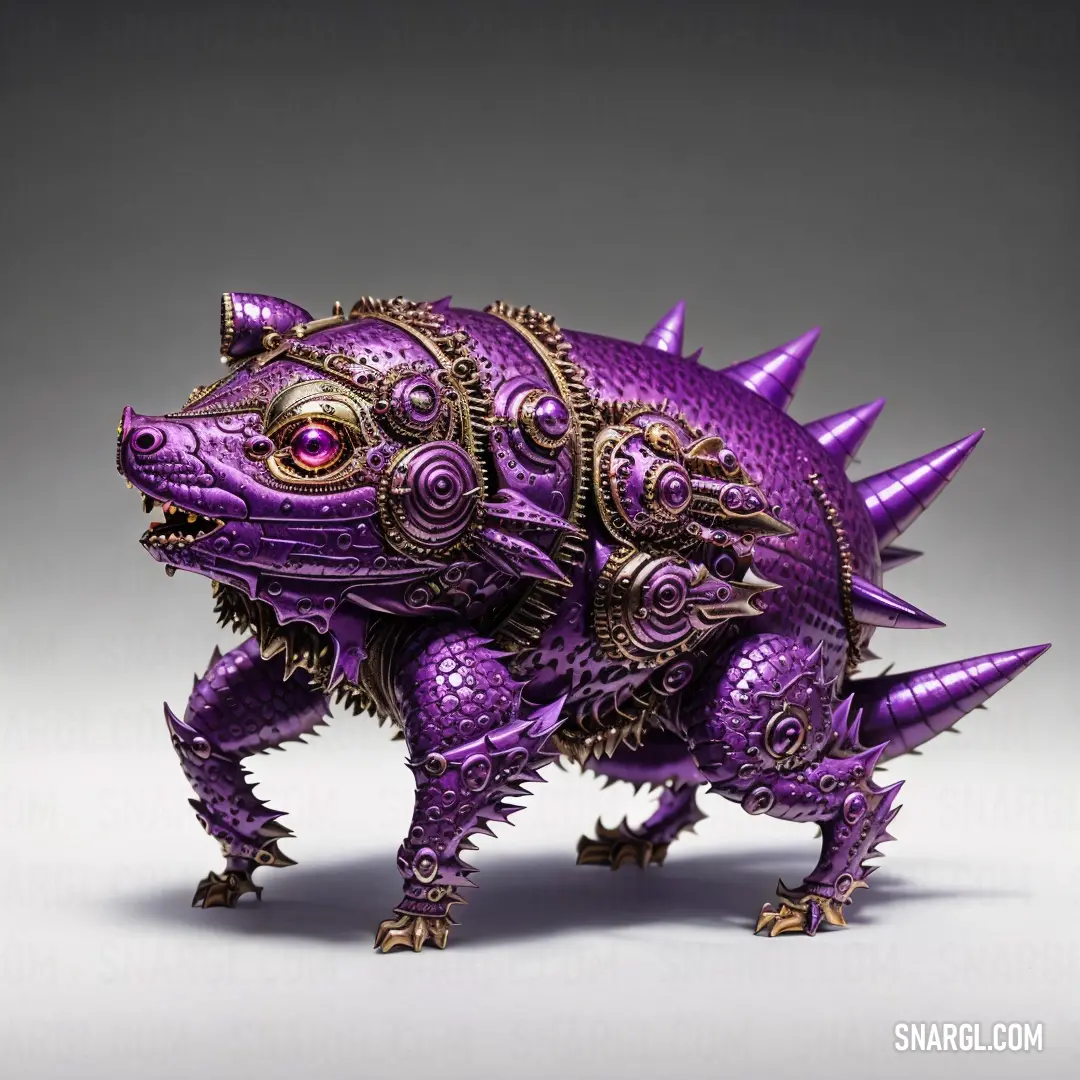 Purple toy with spikes on it's legs and a large head and tail