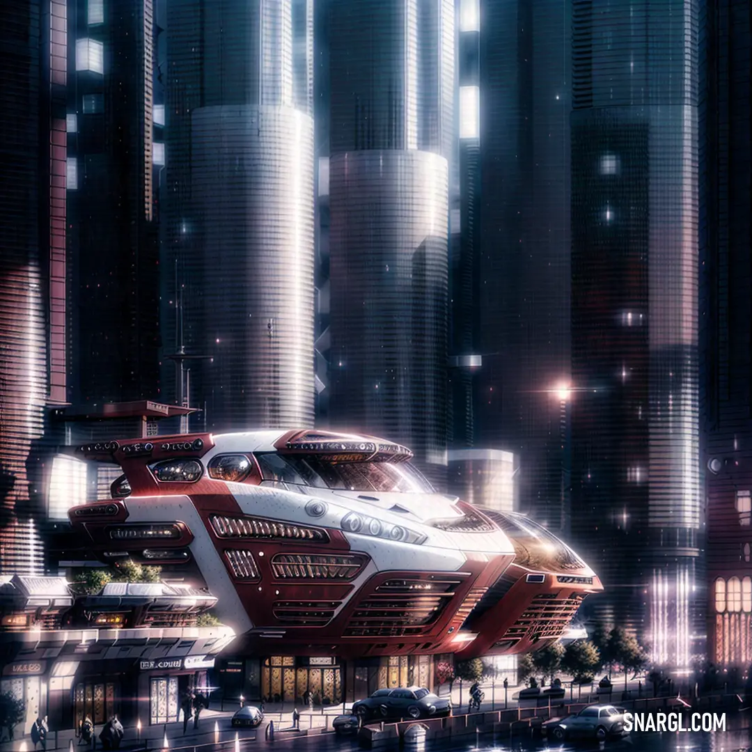 A bustling futuristic city featuring sleek skyscrapers, with a futuristic car in the foreground zooming past. The scene showcases a blend of innovation and city life in a dynamic urban environment.