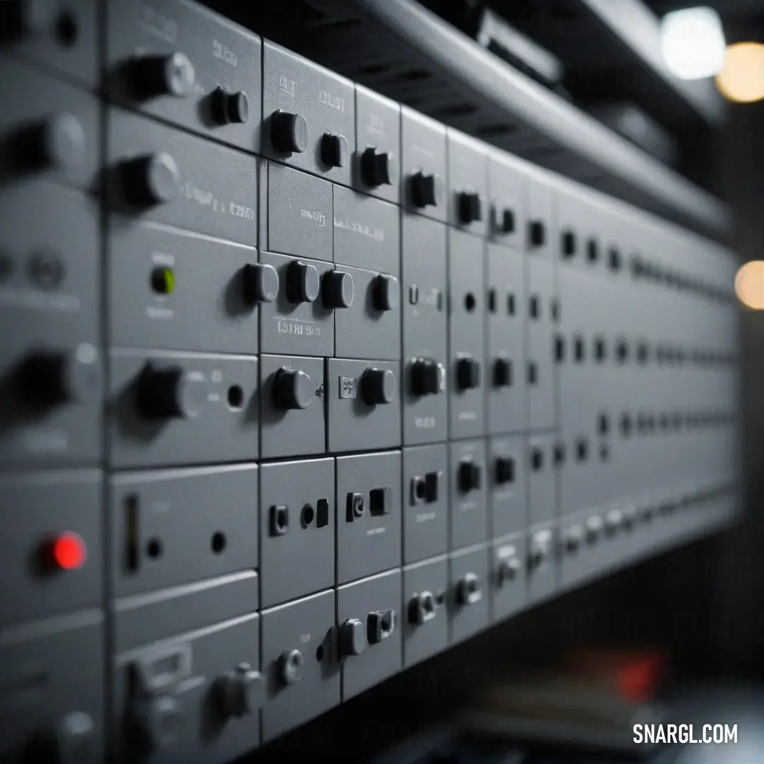 An expansive view of a row of switch and outlet boxes in a well-lit room, complemented by a sleek black wall that creates a stylish contrast, beautifully illustrating the color #5F9EA0.