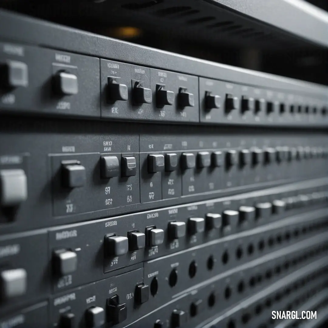 A close-up of an advanced soundboard brimming with an array of buttons and knobs, surrounded by a sleek black background that accentuates its modern features and intricate design.