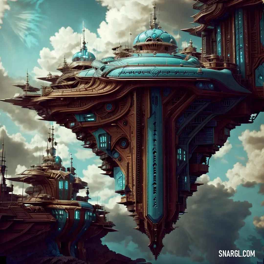 Futuristic city with a sky background and clouds in the background