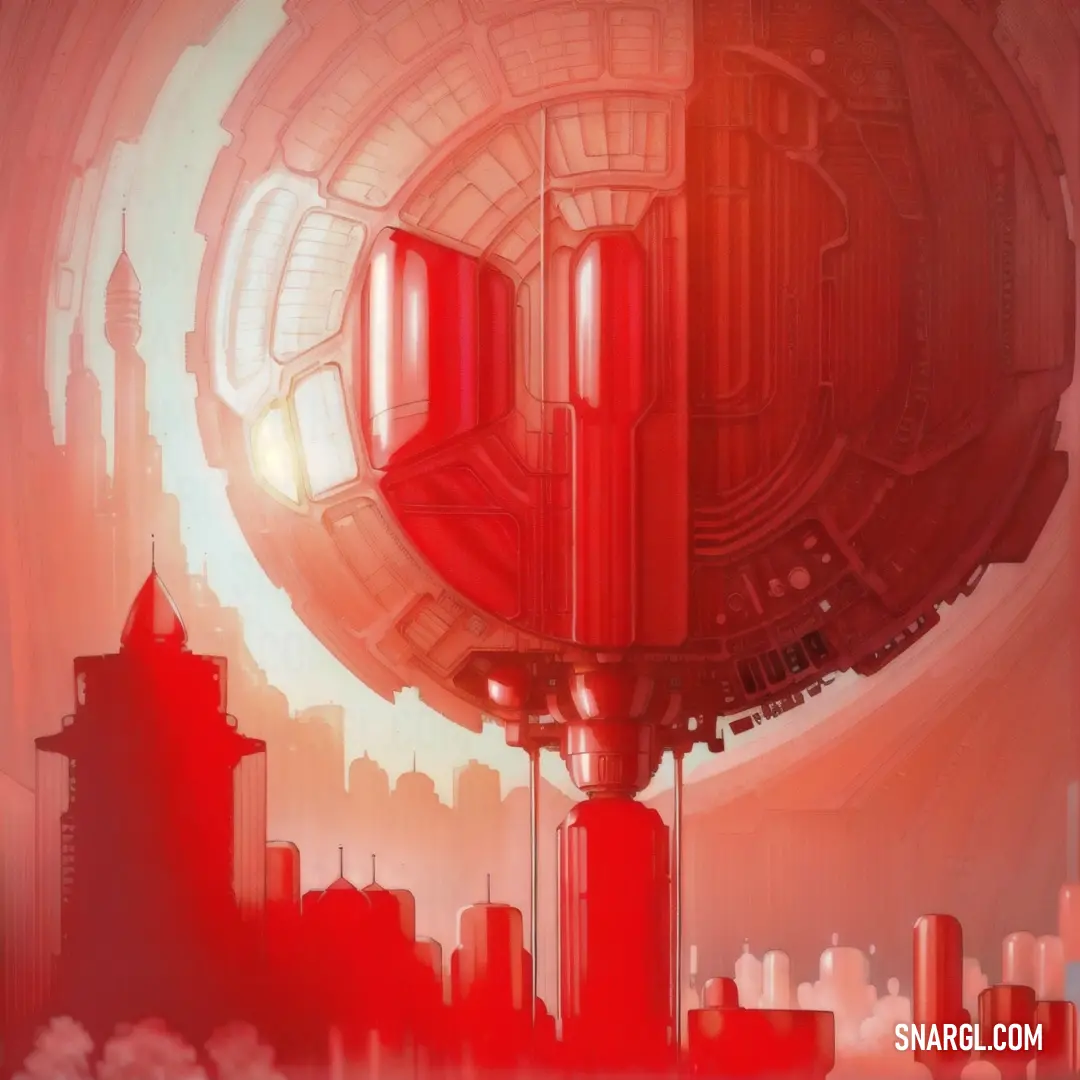 Futuristic city with a red light shining on it's side and a red background