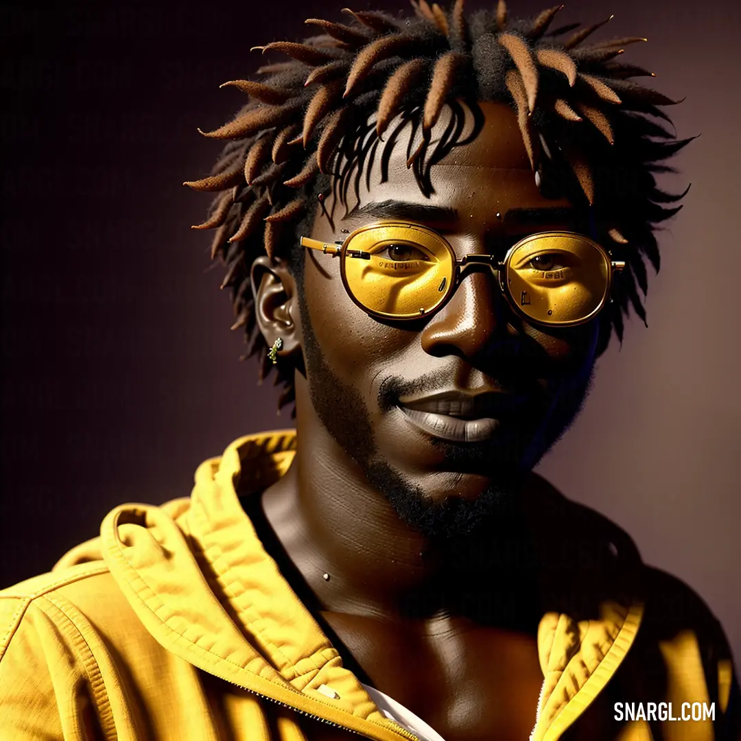 Man with dreadlocks and yellow glasses on his face