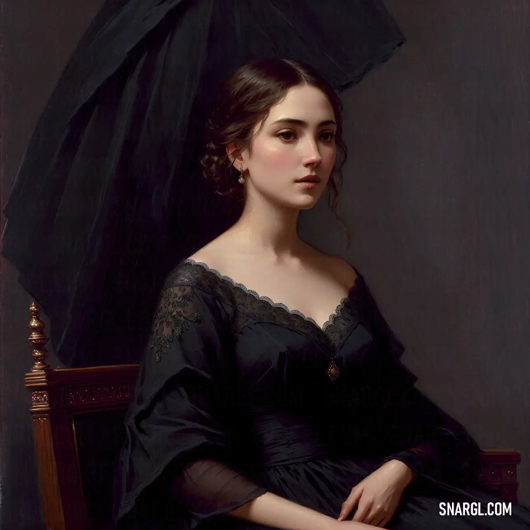 Painting of a woman in a black dress with an umbrella over her head