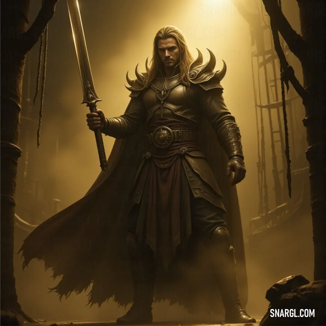 A brave warrior in costume, sword in hand, stands in a foggy forest with ethereal light piercing the mist, evoking a sense of adventure and destiny. A heroic figure clad in a medieval costume stands tall in a foggy forest, gripping a sword, with shafts of light breaking through the mist behind him, giving a sense of mystery and strength to the scene.