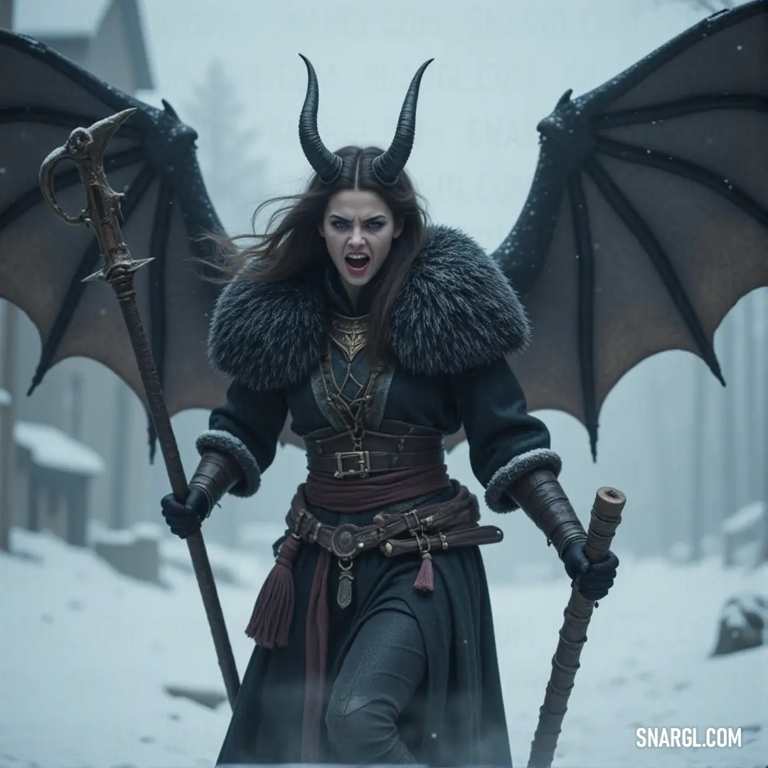 Callista, in a dragon wing costume, stands tall with sword in hand, ready for whatever challenges lie ahead in her journey. Callista, with dragon wings and a sword, strikes a confident pose. Her costume gives her an ethereal yet powerful look, perfect for a warrior poised for action and adventure.