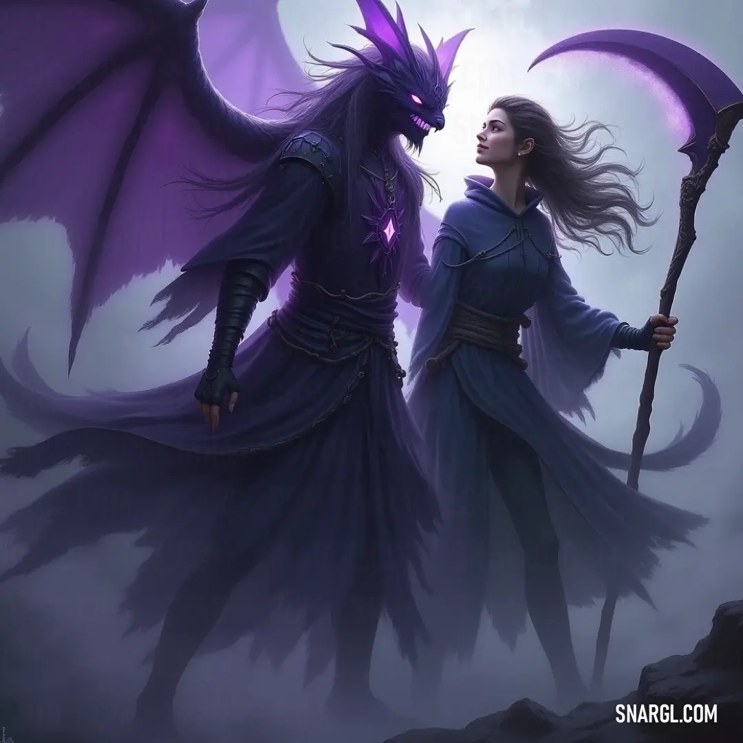 Camael and her dragon companion united in the mist, wielding power through their staff. Camael stands side by side with a majestic dragon, both figures shrouded in an enchanting fog, holding a powerful staff that connects their destinies, evoking a sense of mystery and ancient strength.