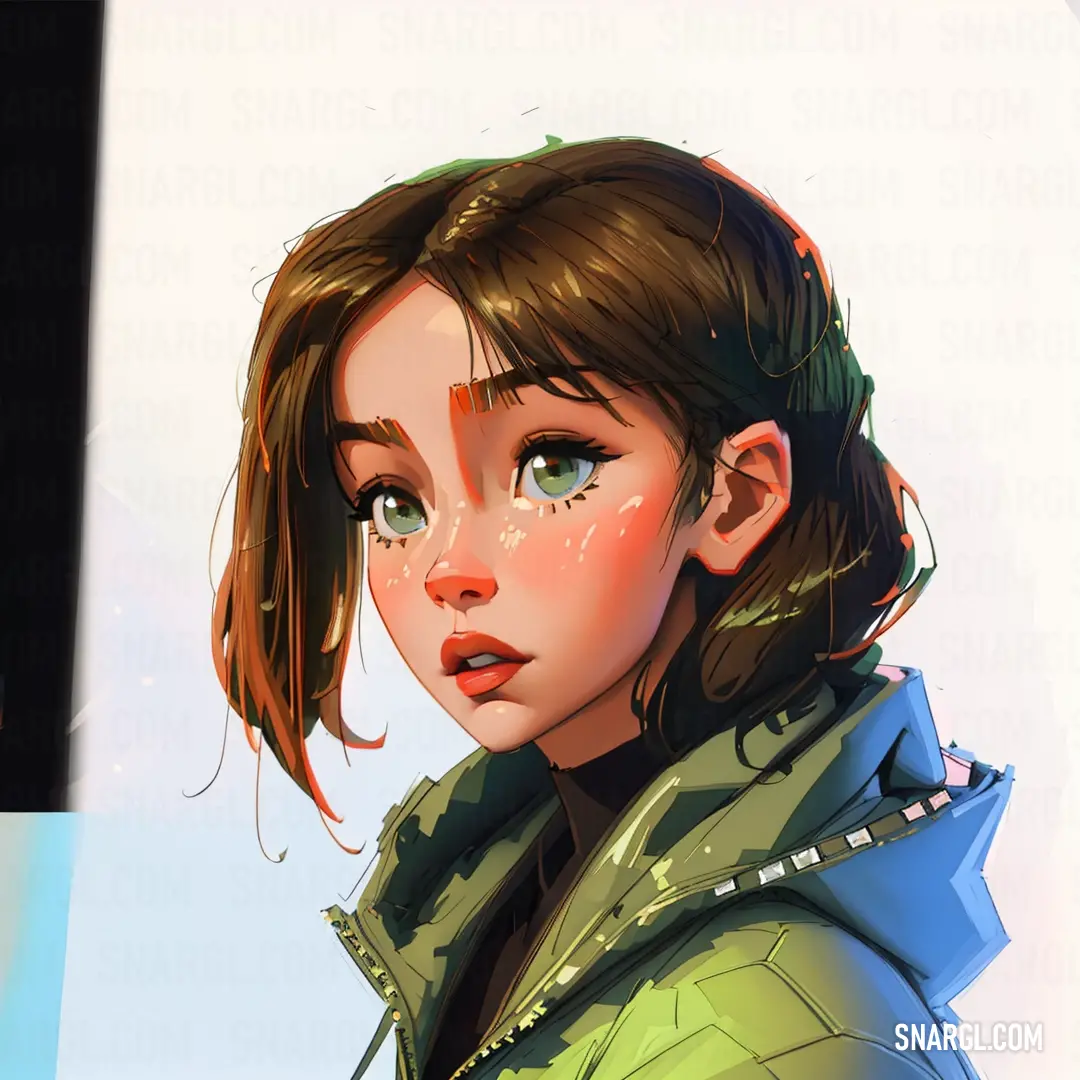 Digital painting of a woman with a green jacket on