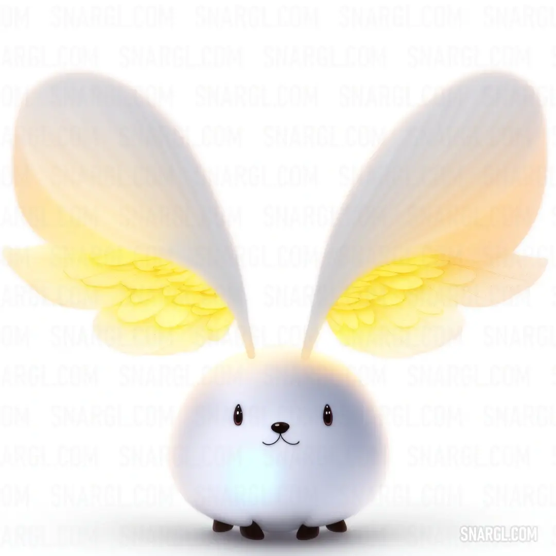 White bunny with wings on its head and eyes closed