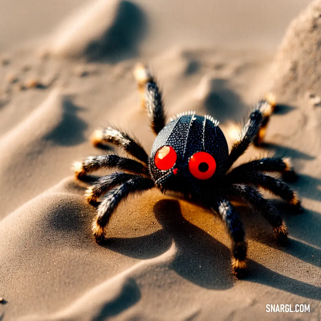 Spider with red eyes on a sandy surface in the sand dunes of a beach area