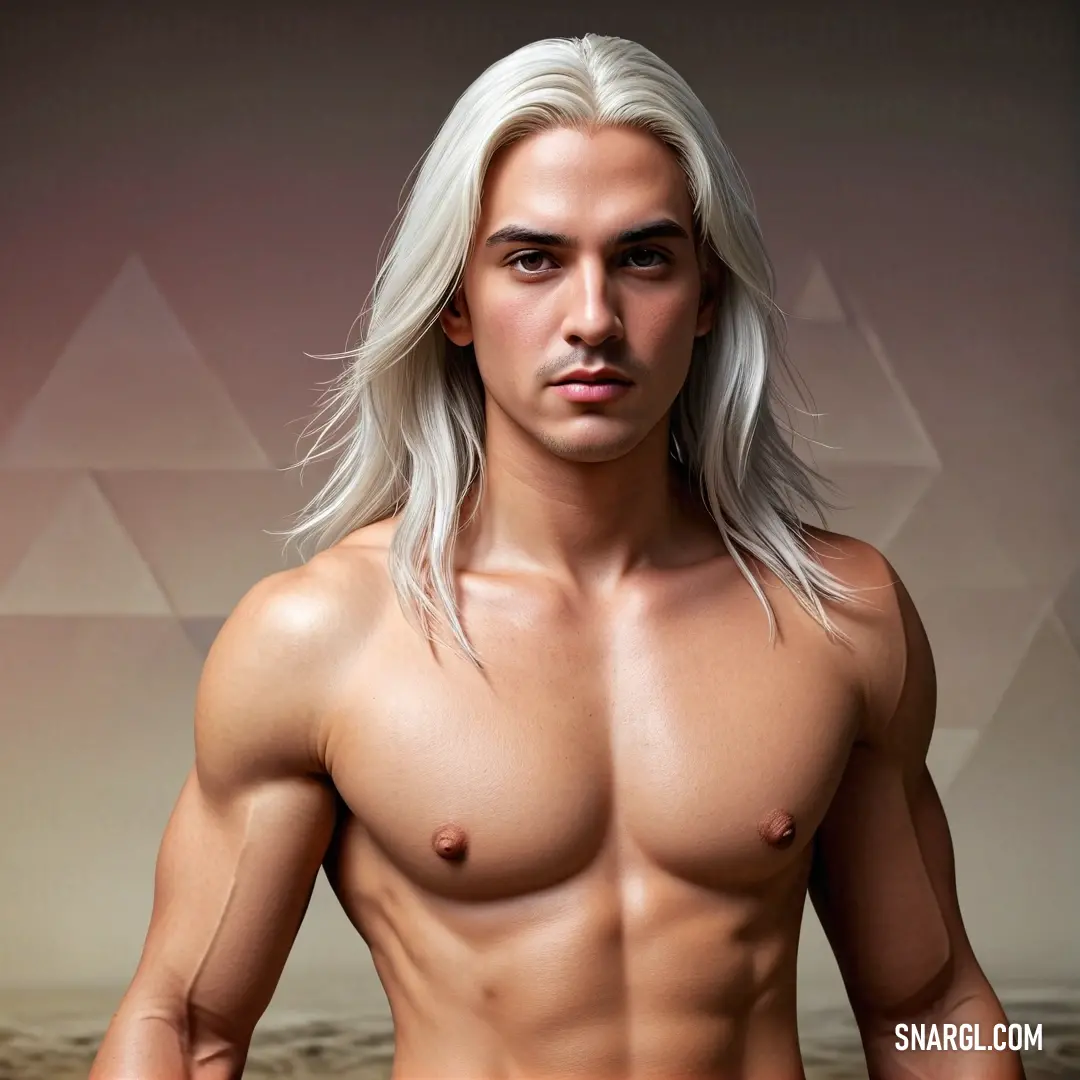 An intriguing portrait of a man with flowing white hair, confidently posing shirtless, while holding a camera. The blend of natural light and his striking features capture the essence of intimacy and freedom against a softly blurred background.