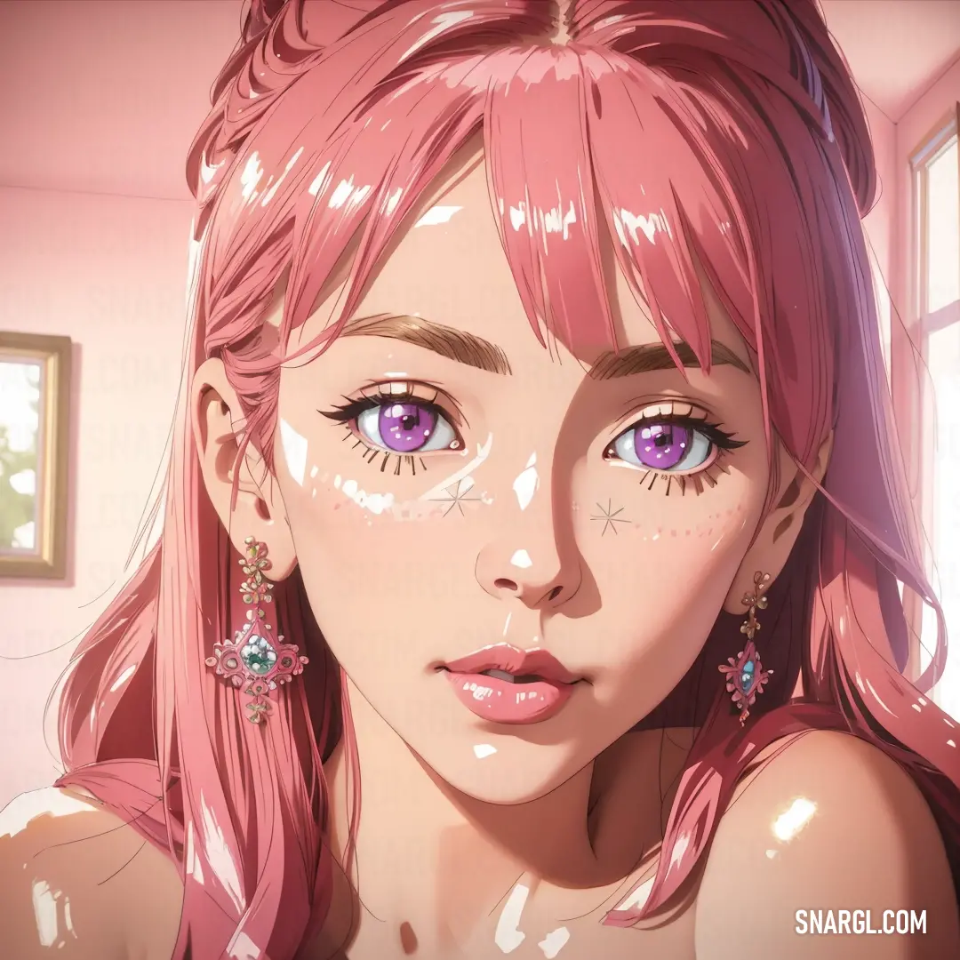 Girl with pink hair and blue eyes with pink hair and pink eyes and pink hair