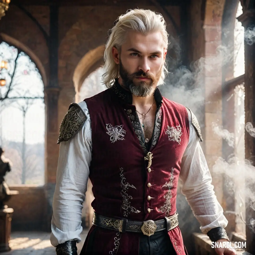 A charismatic man with a well-groomed beard, dressed in a rich red vest, stands elegantly in a sunlit room, framed perfectly by a window that casts soft light, creating an inviting atmosphere that captures attention.