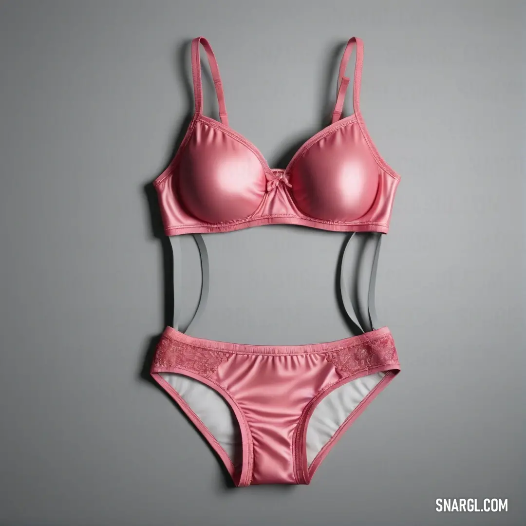 Pink bra and panties are shown on a gray background. Color Candy pink.