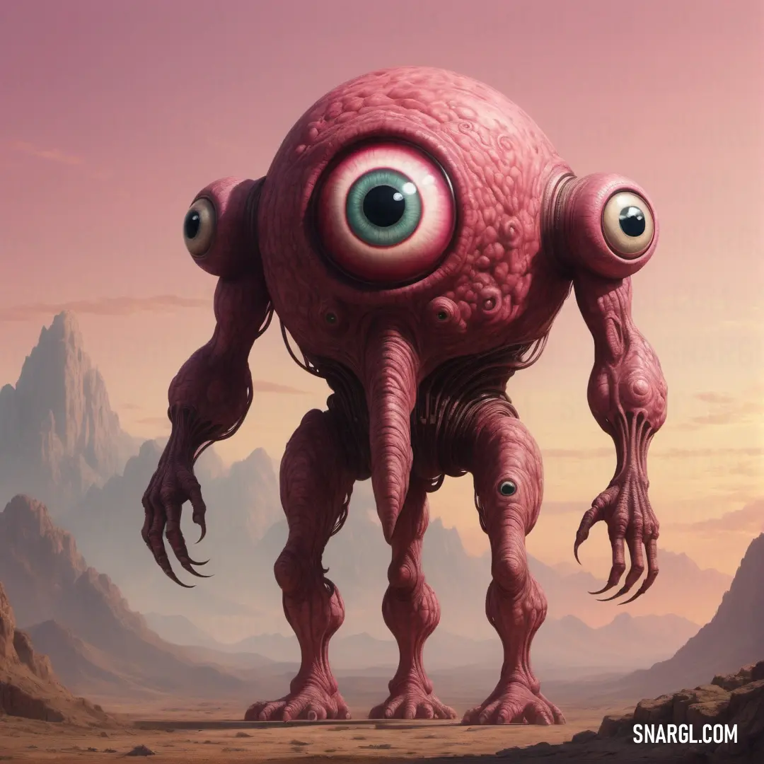 Strange looking creature with big eyes and a strange body of flesh on its face and legs. Example of #E4717A color.