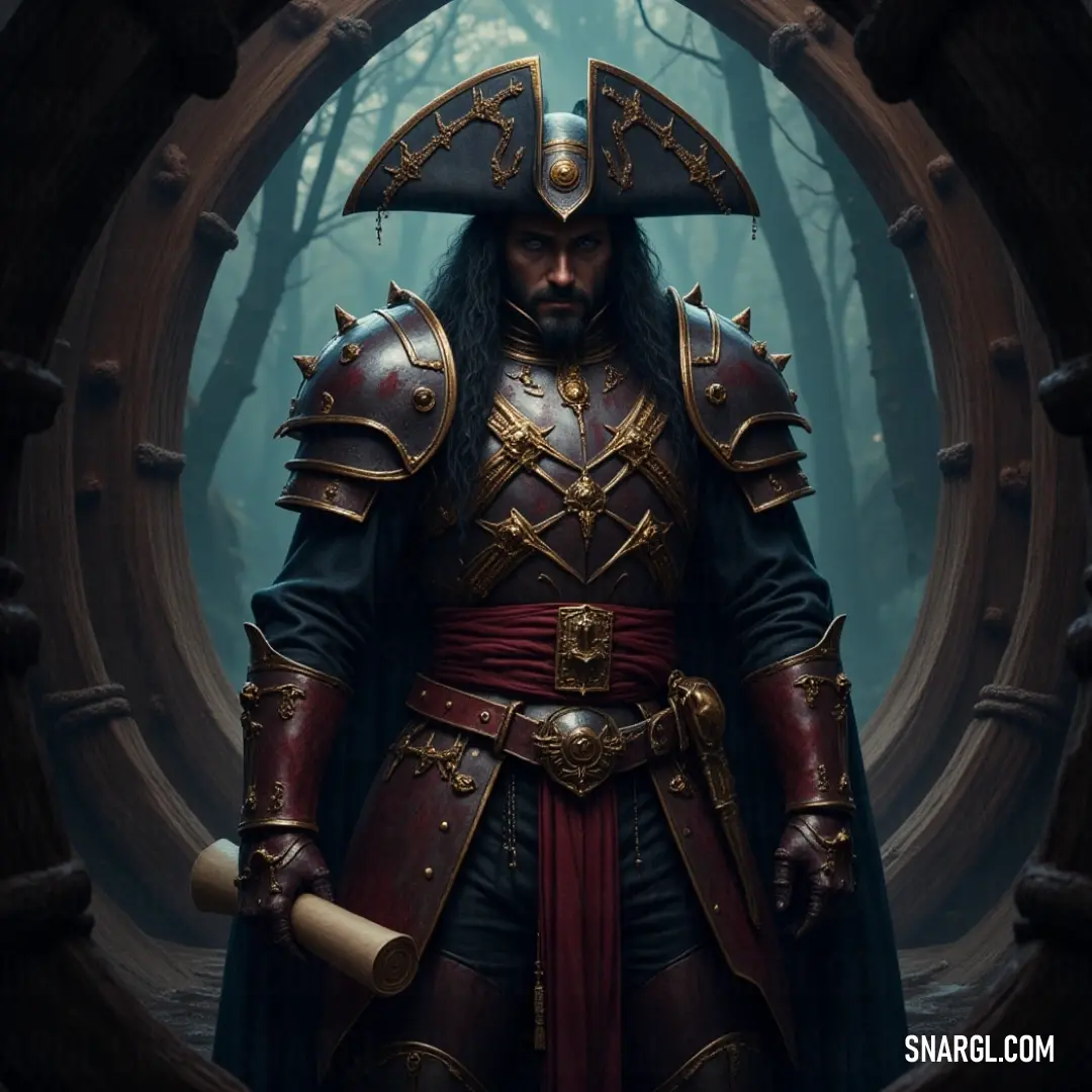 Captain Nightshade, in his daring costume, strikes a pose in the forest with a sword and hat, ready for whatever challenge lies ahead. A mysterious figure, Captain Nightshade, stands in a dark forest dressed in a rugged costume, a sword in hand and a wide-brimmed hat on his head, exuding an aura of adventure and intrigue.