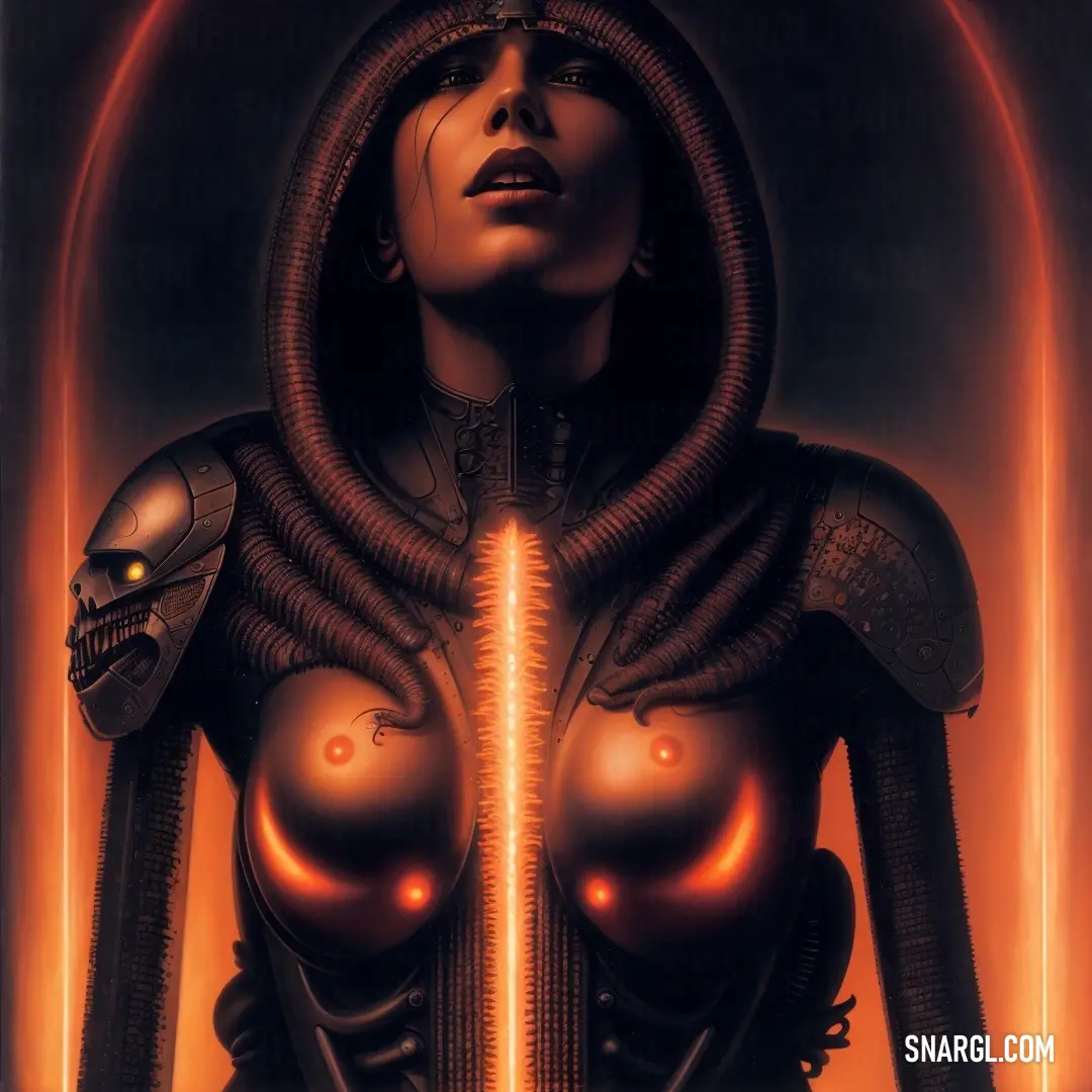 Woman with a strange body and a strange head is shown in a futuristic art style painting of a woman. Color Carrot.