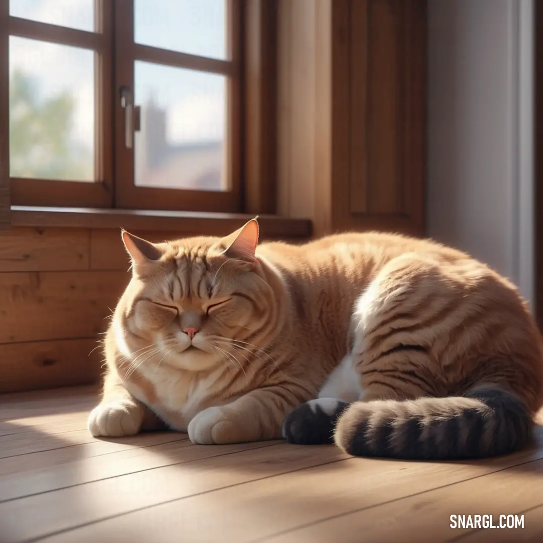 Cat laying on a wooden floor next to a window with a closed window pane in the background