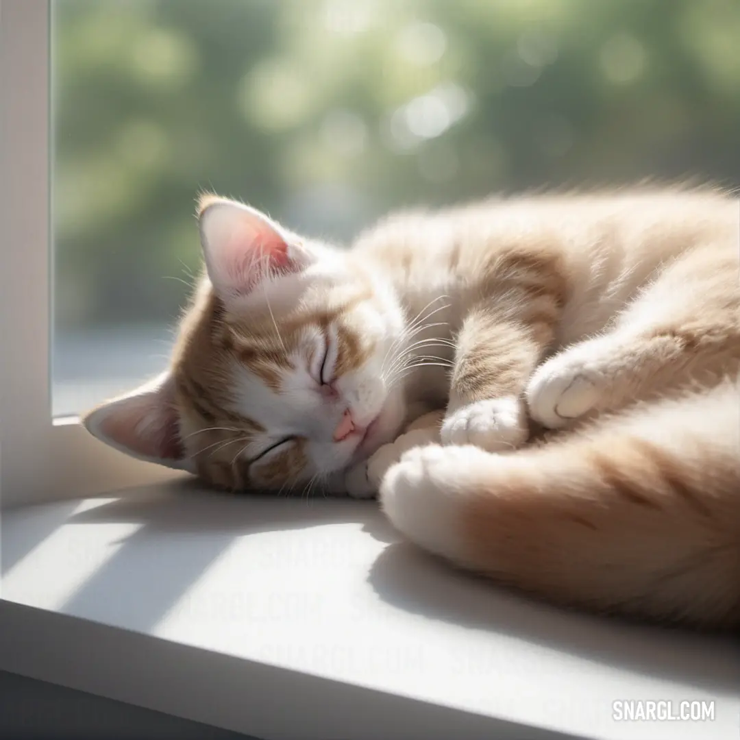 Cat sleeping on a window sill with its eyes closed