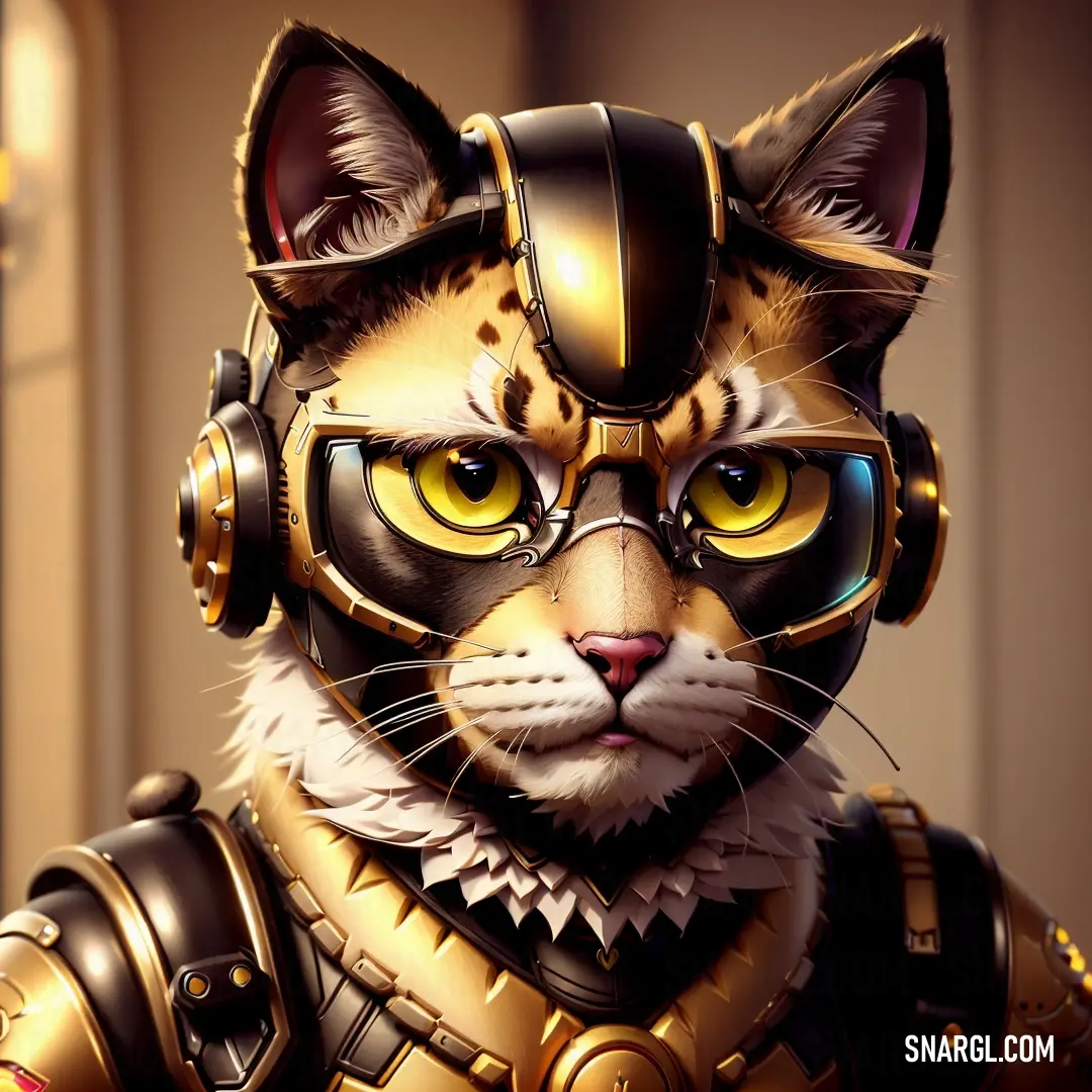 Cat wearing a helmet and goggles with headphones on it's ears and a cat like costume